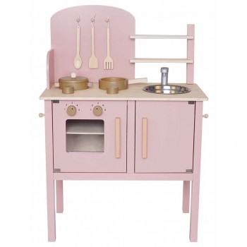 Ξύλινη παιδική κουζίνα με κατσαρολικά Ροζ