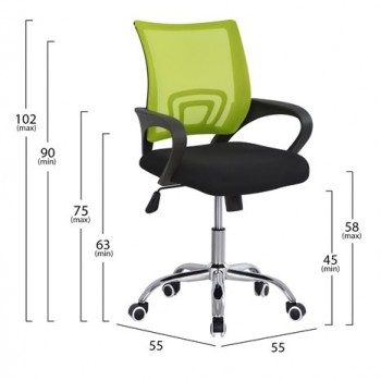 Καρέκλα γραφείου πόδι χρωμίου με ανάκληση BRISTONE - Πράσινη
