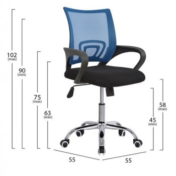 Καρέκλα γραφείου πόδι χρωμίου με ανάκληση BRISTONE - Μπλε