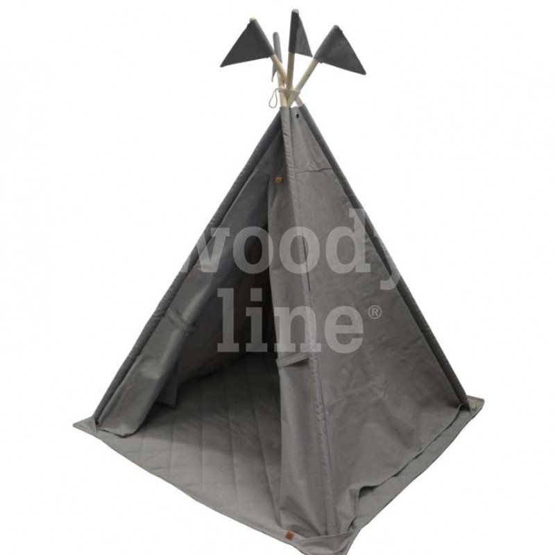Children's tent with gray flags